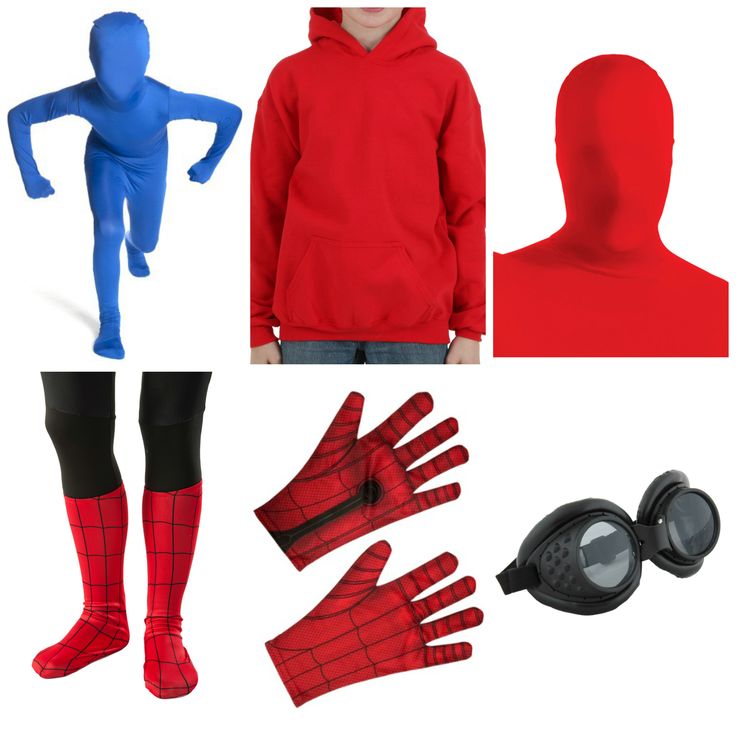 the costume is red and blue with black gloves