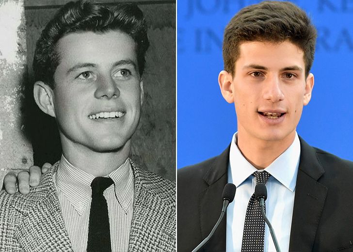 a man in a suit and tie next to an image of a smiling young man