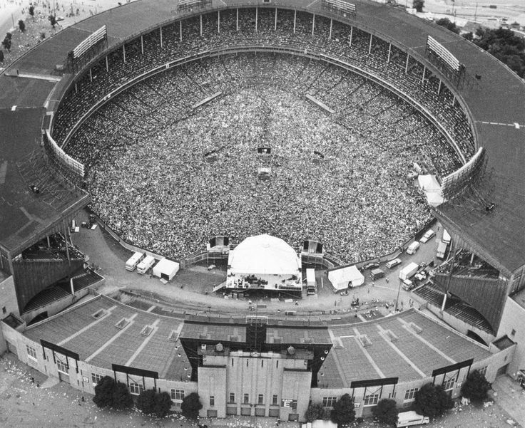 an aerial view of a large stadium filled with people