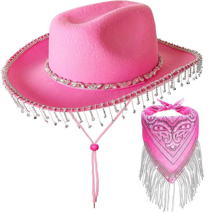 Rhinestone Cowgirl Hat Pink Bling Diamond Fringe Cowgirl Hat Western ...