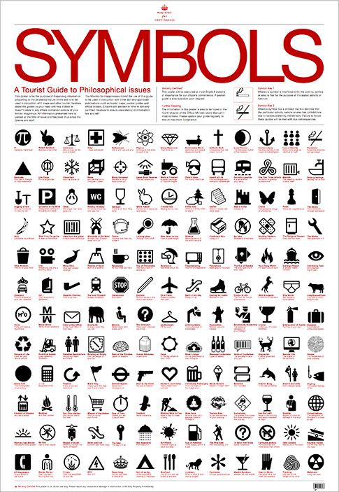 the symbols and their meanings are shown in this poster, which is printed on white paper