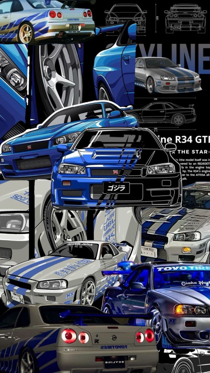 several different cars are shown in blue and white