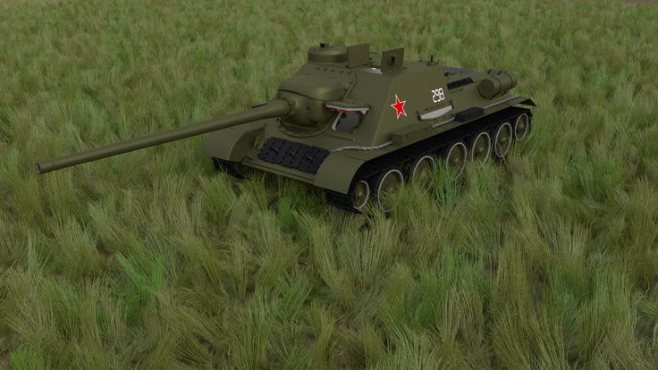 an army tank is sitting in the middle of a grassy field with red stars on it