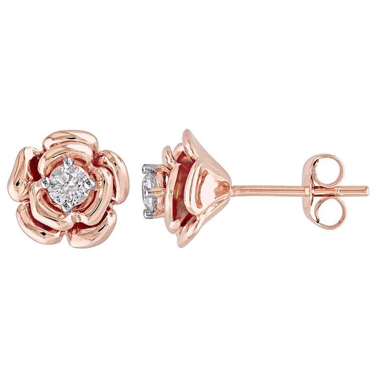 Featuring a flower motif, and dazzling round-cut diamonds, these Stella Grace studs are a perfect pick. Featuring a flower motif, and dazzling round-cut diamonds, these Stella Grace studs are a perfect pick. Length: 6.9 mm Backings: post Metal: 10k rose gold Finish: polished Packaging: boxedDIAMOND DETAILS Total weight: 1/5 ct. Shape: round Setting: prong Diamond weights are approximate. Diamond total weights may vary between .01 and .08 ct. Some diamonds have fewer than 17 facets. Gemstones may Anniversary Diamond Earrings With Flower Shape And Accents, Anniversary Diamond Earrings With Flower Shape, Rose Gold Flower Shaped Earrings With Prong Setting, Rose Gold Cluster Earrings For Anniversary, Fine Jewelry Diamond Flower Earrings For Anniversary, Anniversary Flower Earrings With Diamond Accents, Rose Gold Diamond Earrings For Anniversary, Fine Jewelry Rose Gold Cluster Earrings With Prong Setting, Rose Gold Diamond Cut Earrings