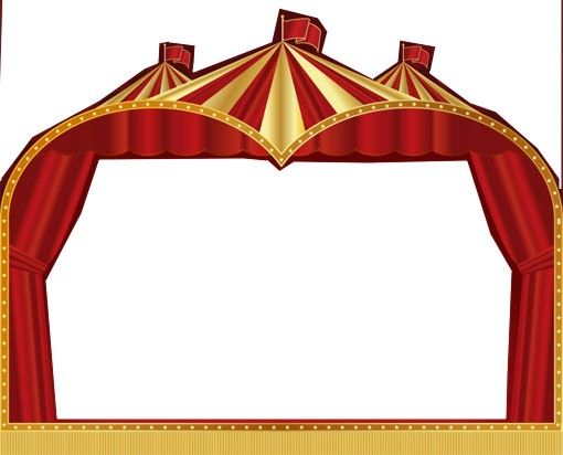 a red and gold circus tent with curtains