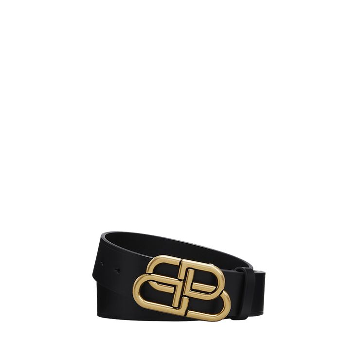 Balenciaga belt in smooth calf leather Gold-tone BB buckle Approx. width: 1.4" Made in Italy Classic Belts With Tang Buckle, Luxury Business Belts With Tang Buckle, Classic Tang Buckle Belt Buckles For Formal Wear, Modern Formal Belts With Tang Buckle, Classic Belts With Tang And Rectangular Buckle, Classic Formal Belt With Tang Buckle, Modern Formal Belt With Tang Buckle, Luxury Leather Belt Buckles With Tang Buckle, Luxury Business Belt With Tang Buckle