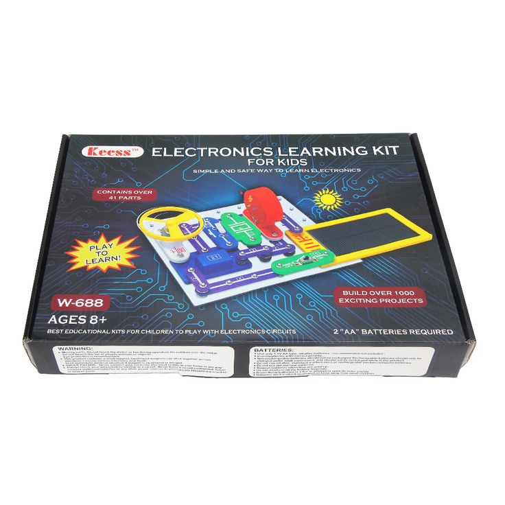 the electronic learning kit in its box is ready to be used by children and adults