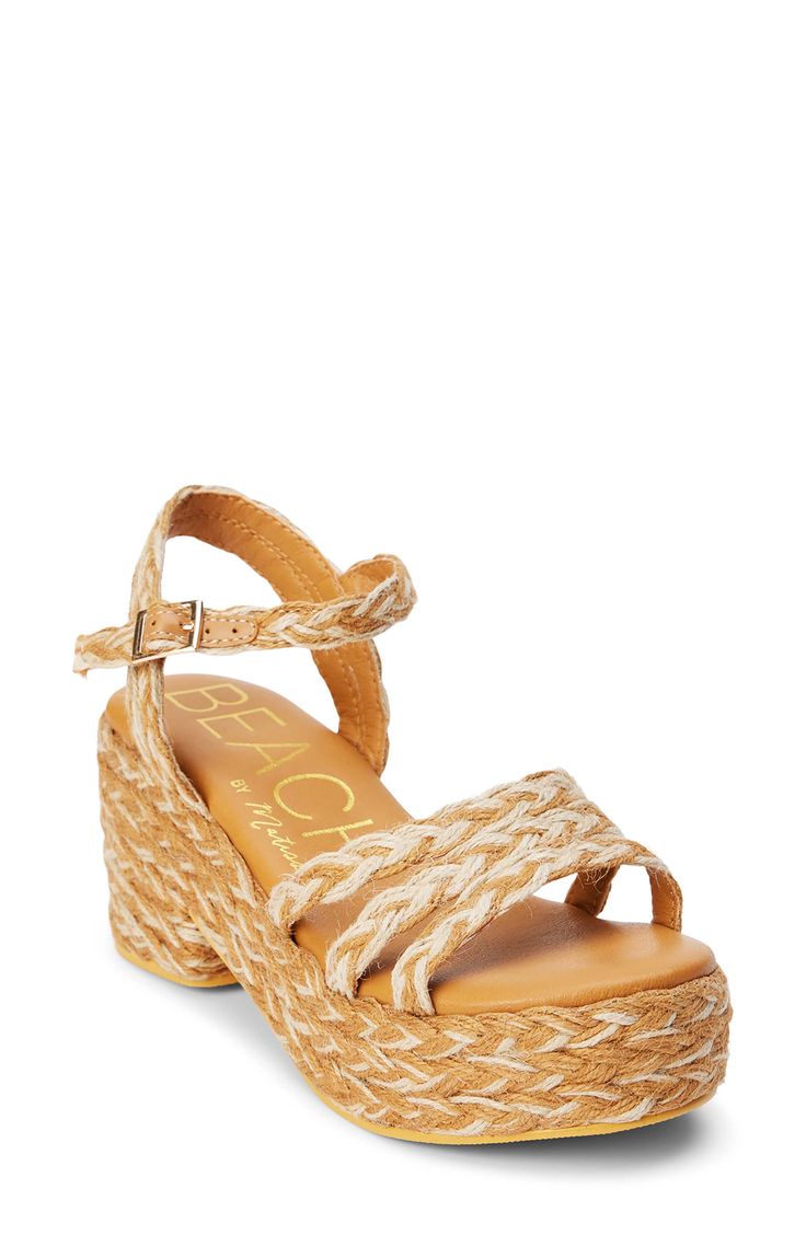 Beautiful braiding is the name of the game for this summery sandal lofted by a chunky block heel and trendy platform. 3" heel; 1 1/2" platform Adjustable ankle strap with buckle closure Textile upper/synthetic lining and sole Imported Vacation Wedge Sandals With Chunky Platform And Open Heel, Chunky Platform Wedge Sandals With Open Heel For Vacation, Vacation Chunky Platform Block Heels, Chunky Platform Closed Toe Sandals For Beach, Chunky Platform Block Heels For Vacation, Summer Beach Sandals With Chunky Platform, Vacation Chunky Platform Open Heel Heels, Straw Platform Heels For The Beach, Summer Sandals With Adjustable Block Heel