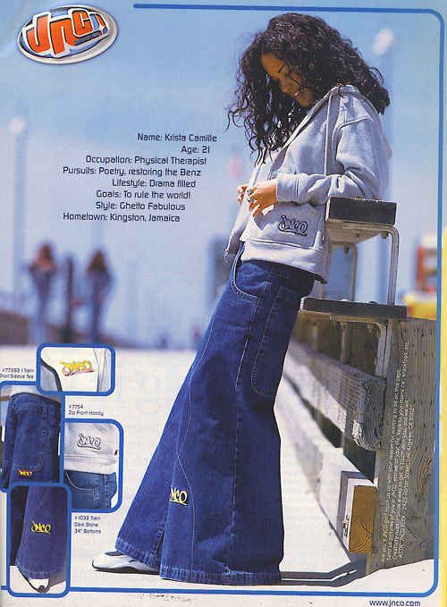 Because the grandeur of your jeans turned you into an impossibly cool chick who hangs out on boardwalks. 1990s Fashion Trends, Tiny Hats, Harry Clarke, 90s Trends, Jnco Jeans, All Jeans, 1990s Fashion, 90s Nostalgia, 90s Style