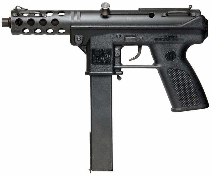 Interdynamic KG-9 / Intratec TEC-9 (1985-1994)    Type: Pistol (KG-99,TEC-9,DC-9,AB-10) , Machine Pistol (MP-9)    Caliber: 9x19mm Parabellum    Capacity: 10,20,32,36, and 50 round box magazines    Fire Modes: Safe/Semi (KG-9,KG-99,TEC-9,DC-9,AB-10), Safe/Semi/FullAuto 1000 RPM (MP-9 w/ collapsible stock), Safe/FullAuto 1000 RPM (MP-9 w/ no stock) Action Film, Bang Bang, Tactical Gear, Swords, Arsenal, Zombie, Video Games, Internet, Tools