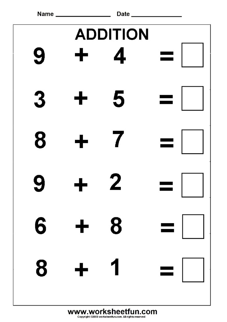 Addition - 5 Worksheets Kindergarten Addition Worksheets, Free ...