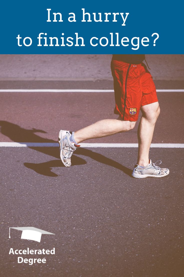 a person in red shorts and white shoes is running on the street with text overlay that reads, in a hurry to finish college?