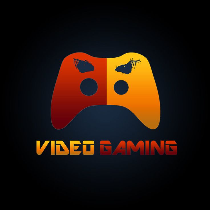 the logo for video gaming, with two controllers on each side and an orange background