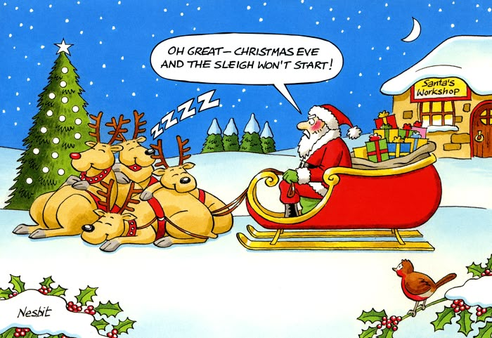 a santa clause is riding in a sleigh with reindeers and a bird