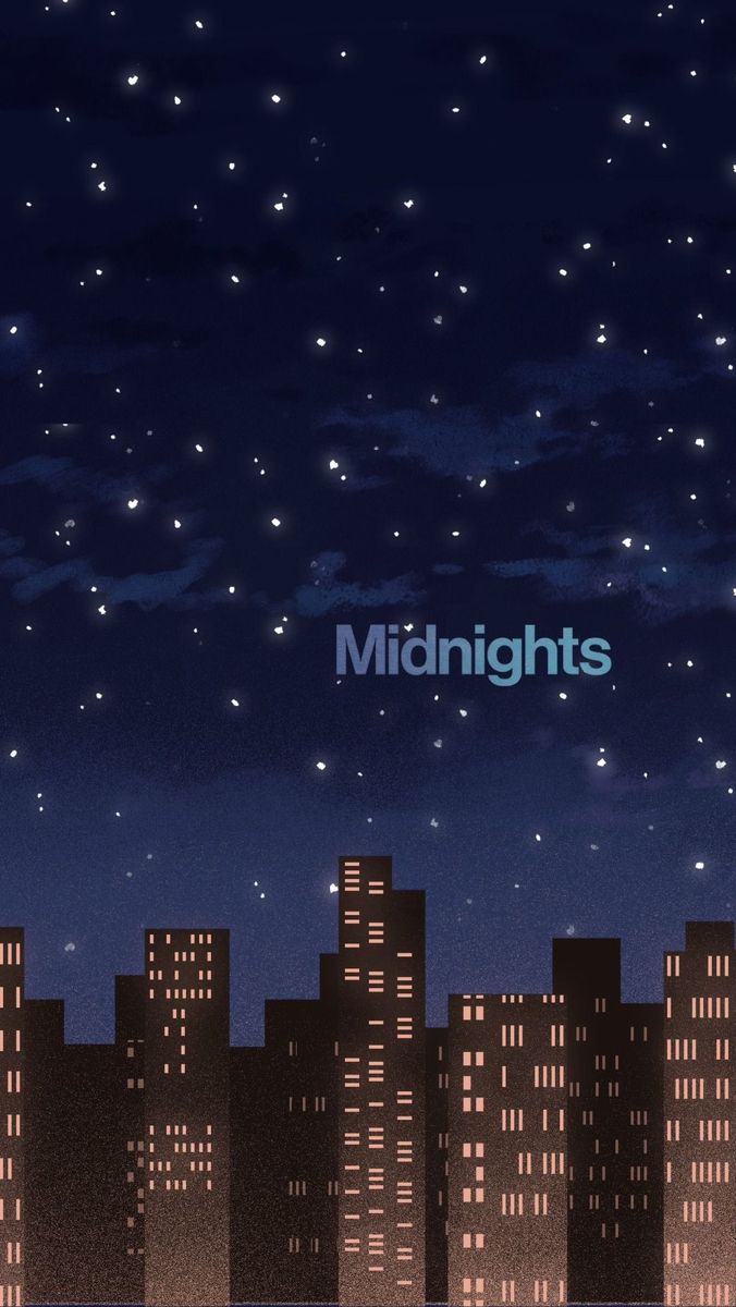 the night sky is full of stars and buildings with words midnights above them that spell out city lights