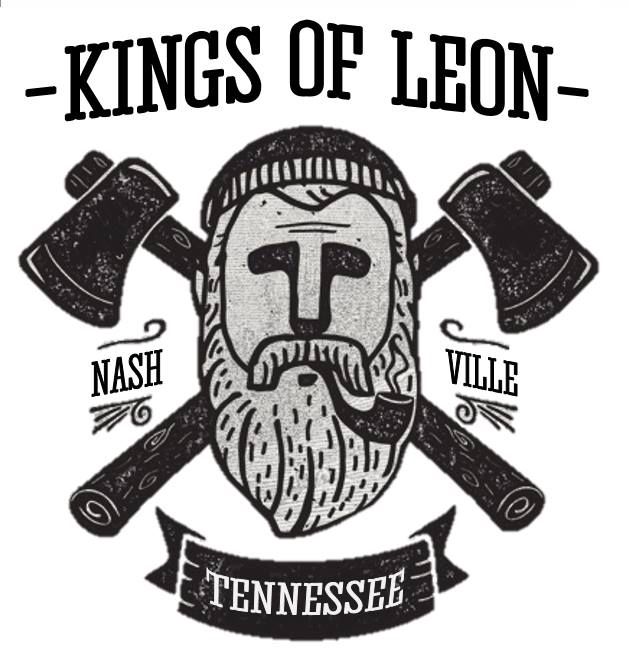 the kings of leon logo with two axes and an image of a bearded man's head