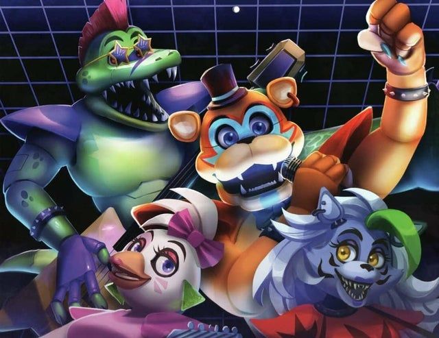 an image of cartoon characters in the style of video game artwork, including clowns and cats