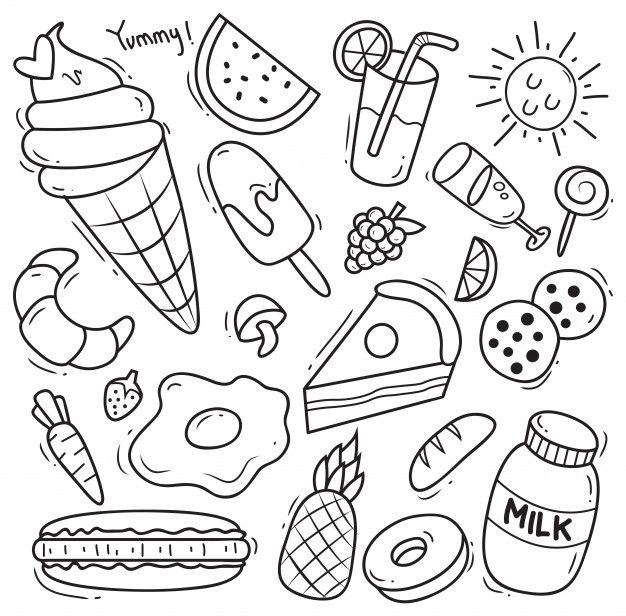 a black and white drawing of food