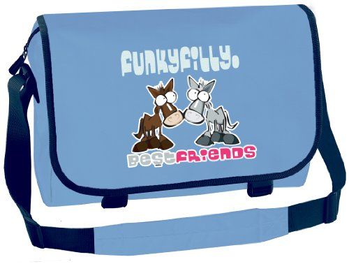 a blue lunch bag with an image of two kangaroos and the words, funkyy best friends