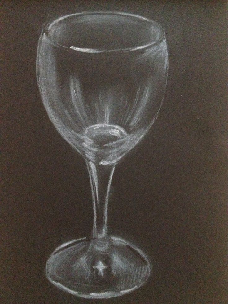 a drawing of a wine glass on a black background with white chalk and colored pencils