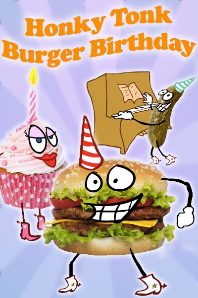 a happy birthday card with an image of a burger