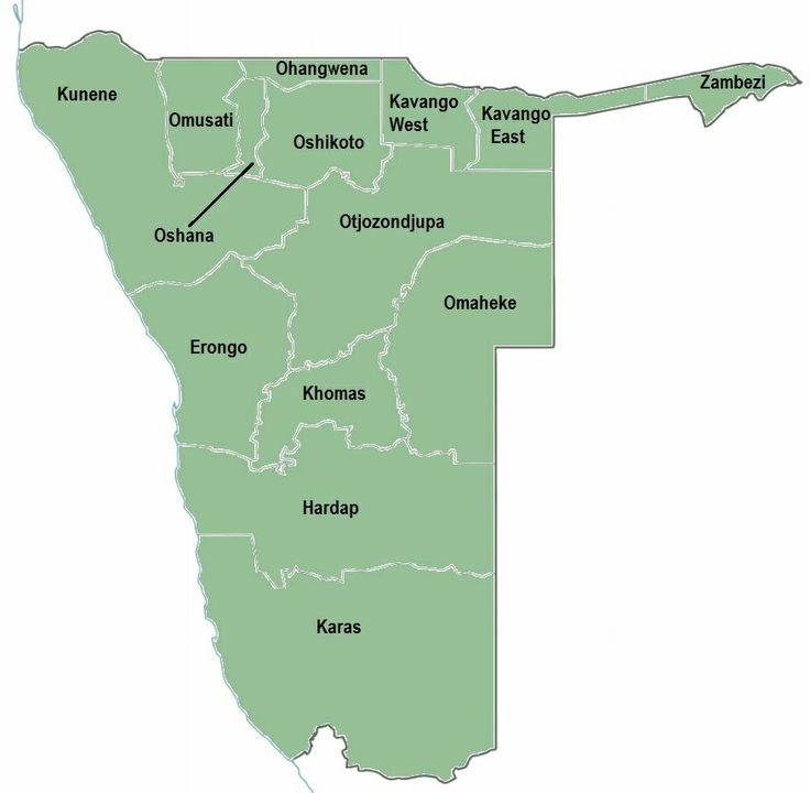 Map of Namibia's administrative regions, updated as of January 2017 ...