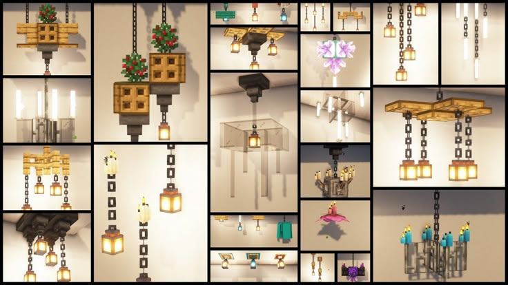 a collage of photos showing different types of lights and objects in minecraft style