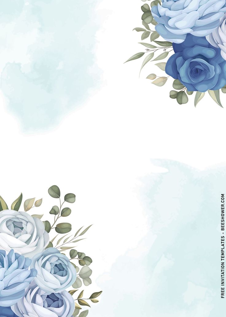 two blue and white flowers with green leaves on the top, one is watercolor