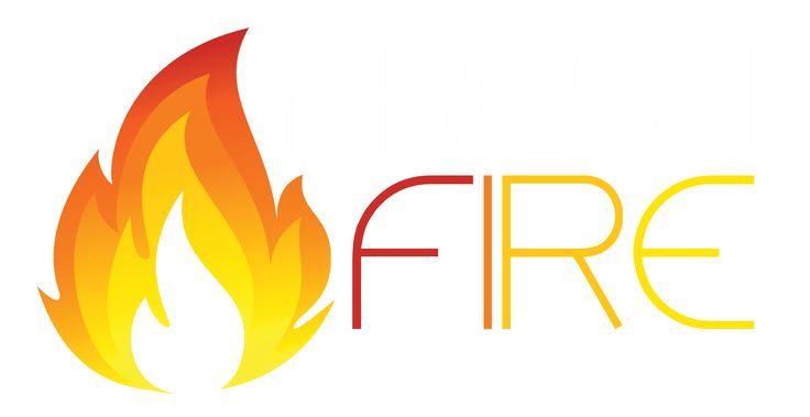 the fire logo is shown in yellow and orange flames are on top of each other