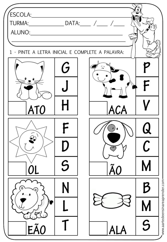 a printable worksheet for beginning with letters and numbers, including an animal