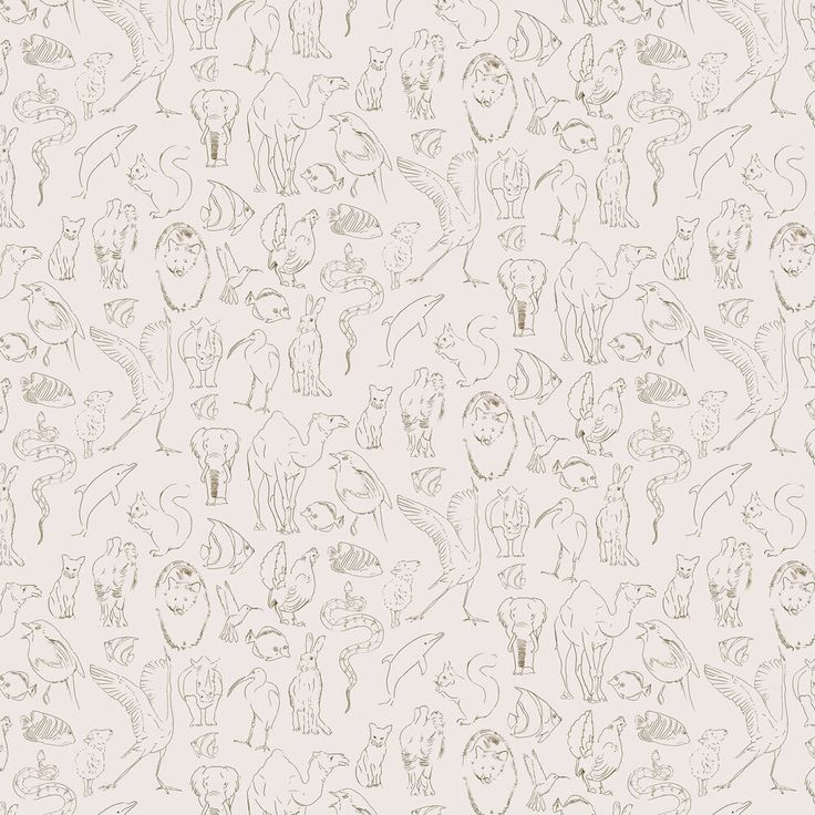 a wallpaper with many different types of animals and plants in grey on white background