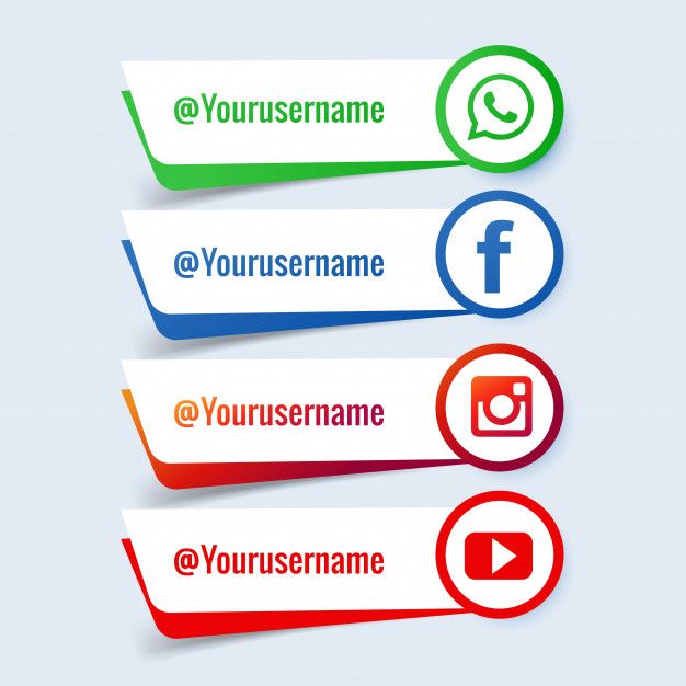 four different colored stickers with social icons