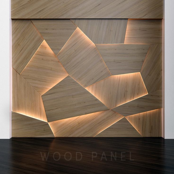 a wood paneled wall with lights in the center and an abstract pattern on it