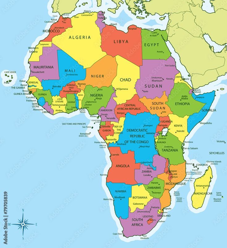 Africa map with countries and cities Stock Vector