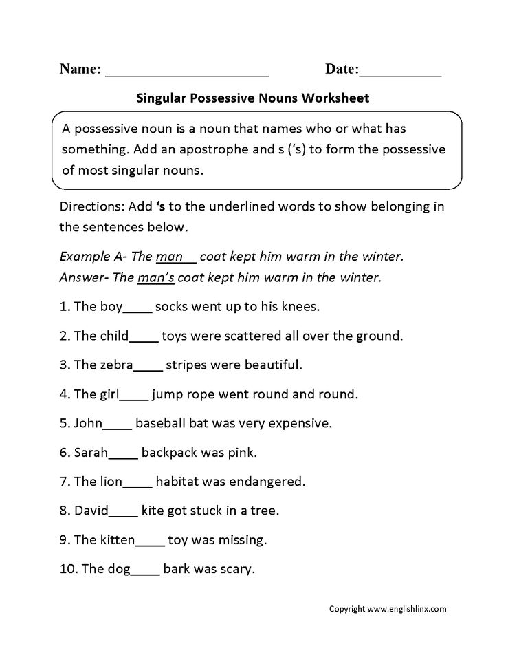 Singular Possessive Nouns Worksheets | Possessive nouns, Singular ...