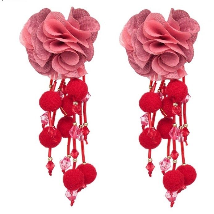 Glamourous, Lightweight 3D floral earrings. Dress them up or down . These will transform the simplest outfit ! Statement Wedding Jewelry, Pink Statement Earrings, Big Statement Earrings, Pom Pom Earrings, Long Flowers, Flower Drop Earrings, Red Rose Flower, Long Tassel Earrings, Tassel Drop Earrings