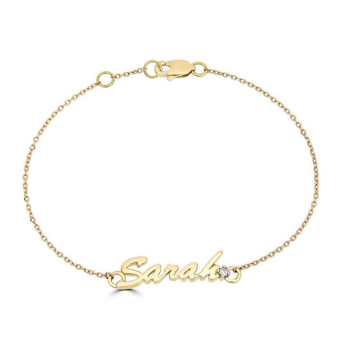 Description Name bracelet for women Finally, a nameplate bracelet without the markups. Create a dainty name bracelet with your name or a loved ones. Choose up to 12 letters! Choose the metal type you like best: 14K white gold, 14K yellow gold, or 14K rose gold. We'll add a .03 carat diamond at the end. Read more about the popularity of nameplate necklaces and bracelets on The Glistener. Product details We can customize any piece of fine jewelry. Please contact us if you would like to make adjust Bracelet With Name, Nameplate Bracelet, Customised Bracelets, Wrist Stacks, Cursive Font, Nameplate Necklace, Personalized Bracelet, Customized Jewelry, Id Bracelets