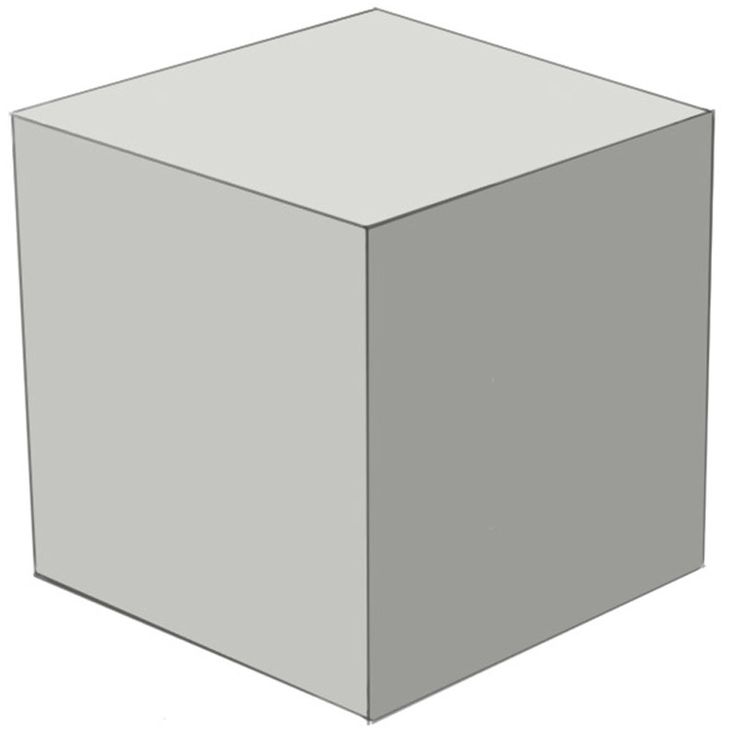 a white cube is shown with the top half facing up and the bottom half facing down