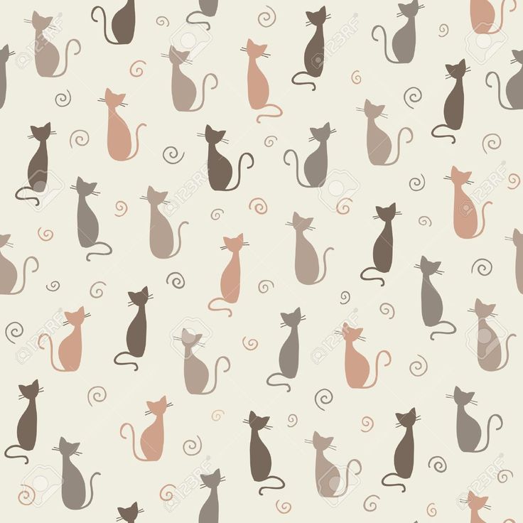 seamless pattern with cats and swirls on a white background, suitable for wallpaper or fabric