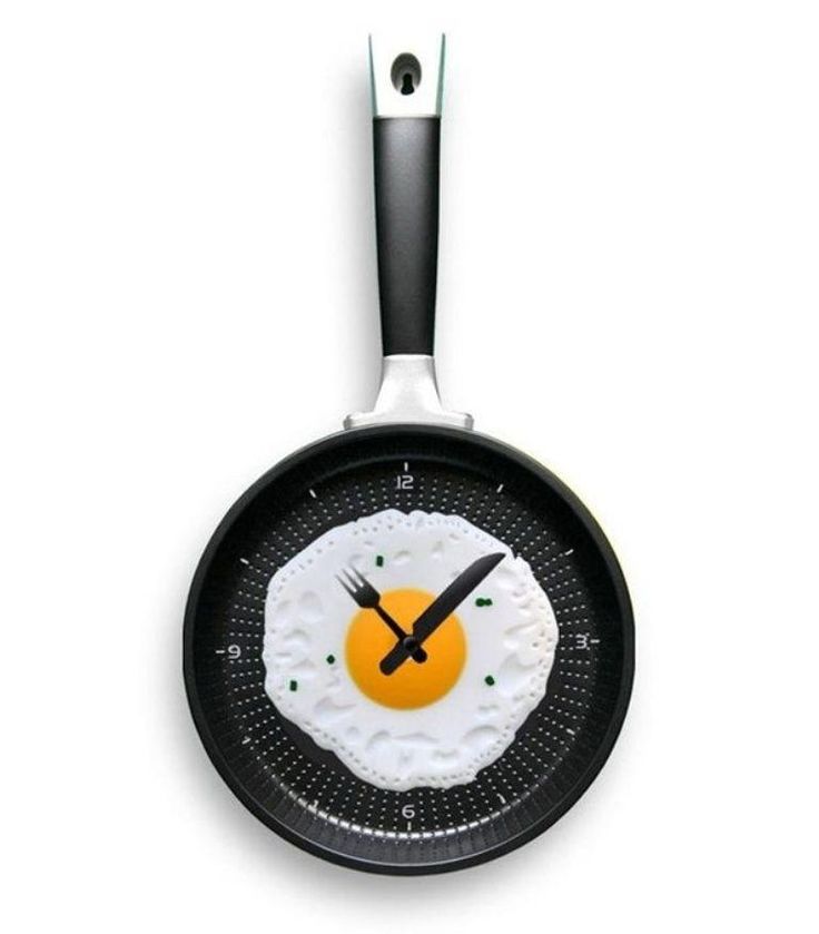 an egg frying pan with a clock painted on it