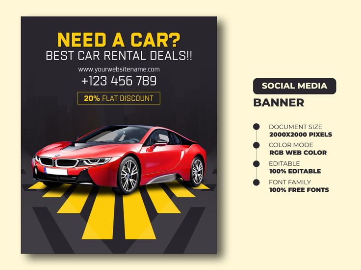 a car rental flyer with a red sports car