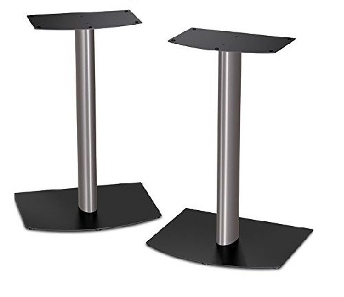 two metal poles with black bases on white background