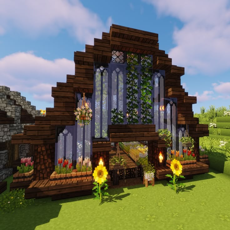 my greenhouse i built on a friends server!! Minecraft Blueprint, Chalet Minecraft, Minecraft Cool, Minecraft Greenhouse, Villa Minecraft, Construction Minecraft, Minecraft Garden, Minecraft Decoration, Minecraft Mansion