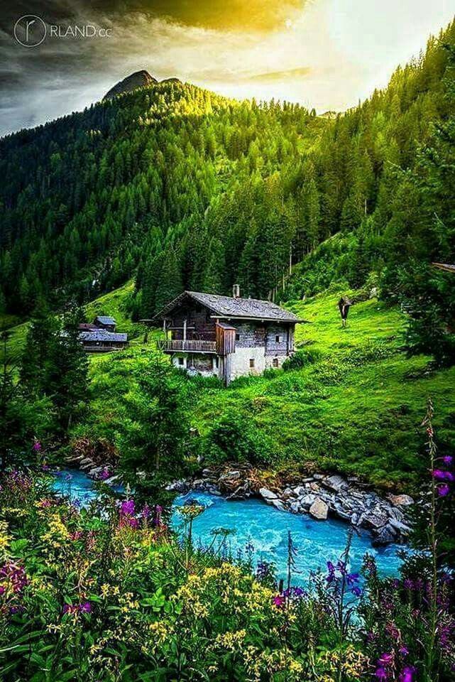 a house in the middle of a lush green valley