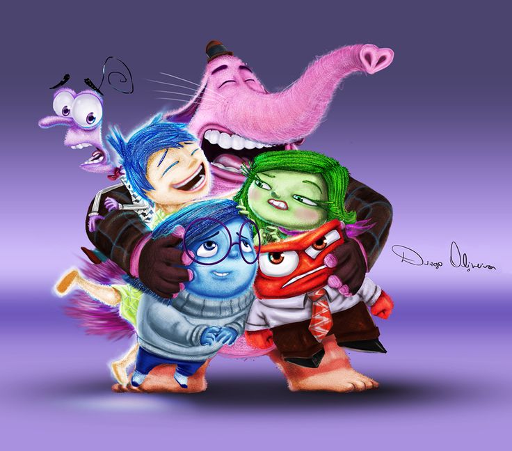 the cartoon characters are posing together in front of a purple background with blue and green hair