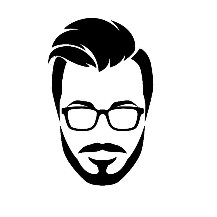 a black and white silhouette of a man's face with glasses, beard and mustache