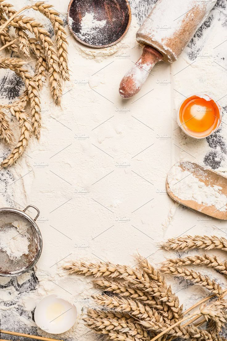 flour, eggs and other ingredients are laid out on the table top view with copy space