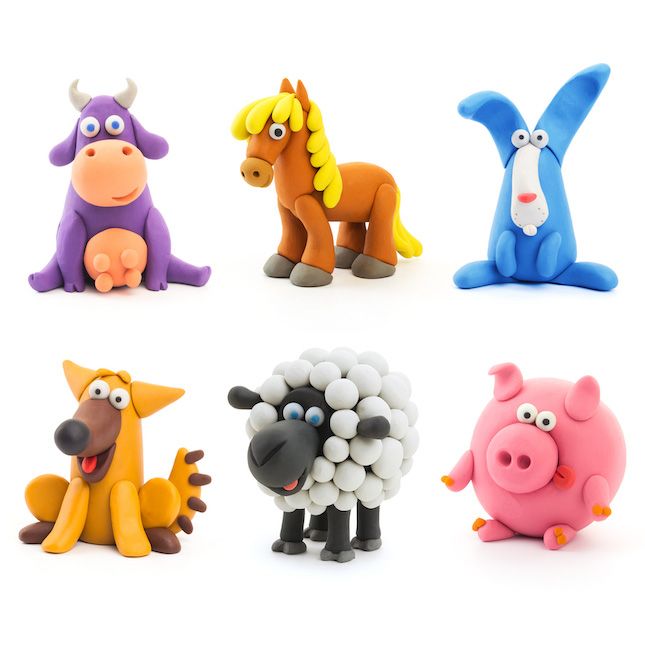 the toy animals are all different colors and sizes