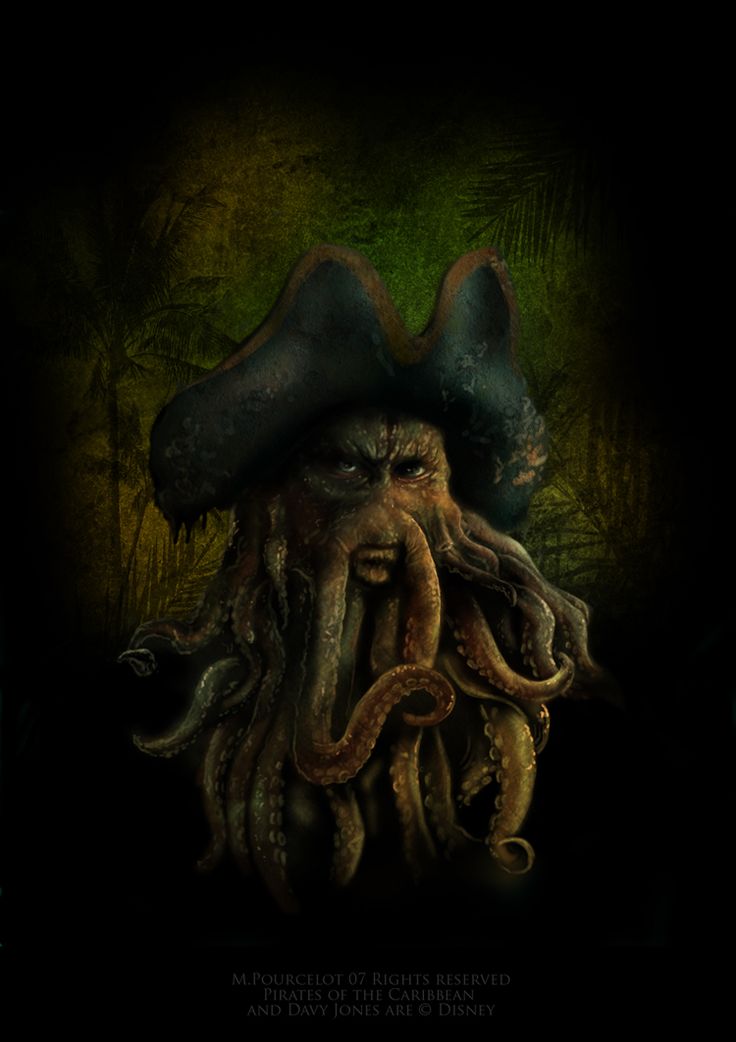 an octopus with a pirate hat on it's head is shown in the dark