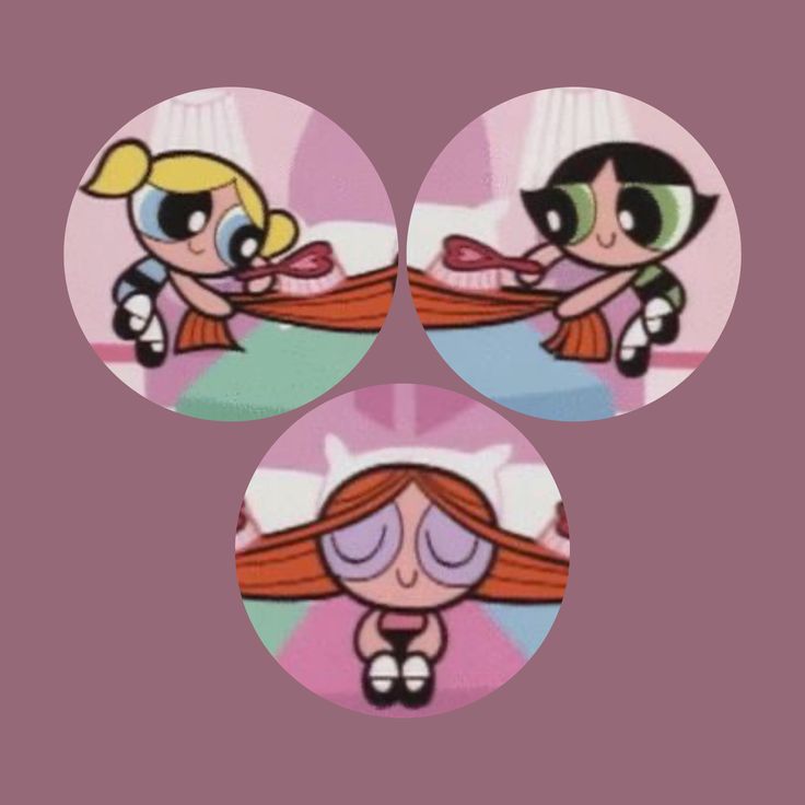 the powerpuff girls cartoon characters are depicted in three different circles, each with their own character